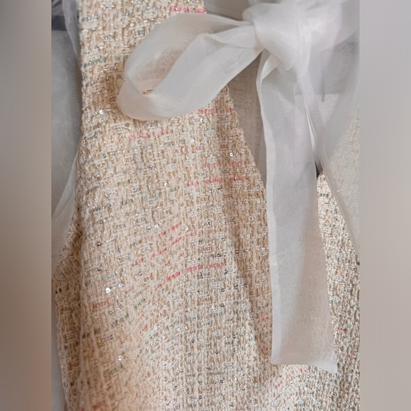 BNWT Zara Sequins Tweed Fringes Vest Sheer Organza Neck tie women’s blouse top M - Picture 7 of 10